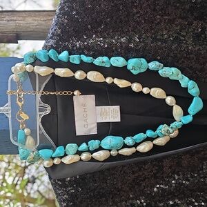 Chico's Turquoise and Pearl Necklace